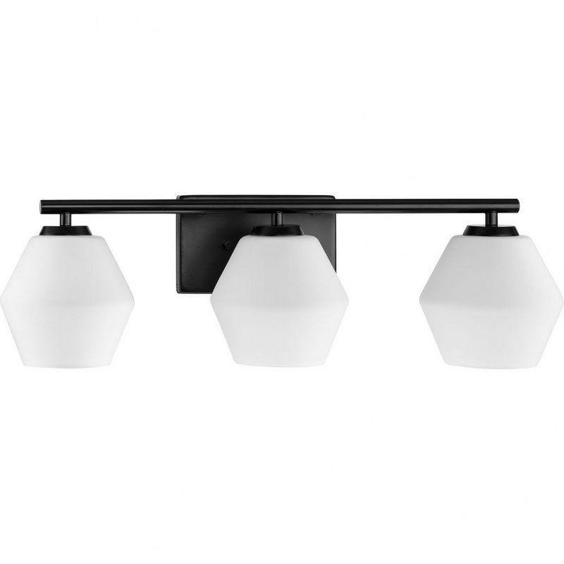 Matte Black Three-Light Geometric Vanity Light with Opal Glass Shades