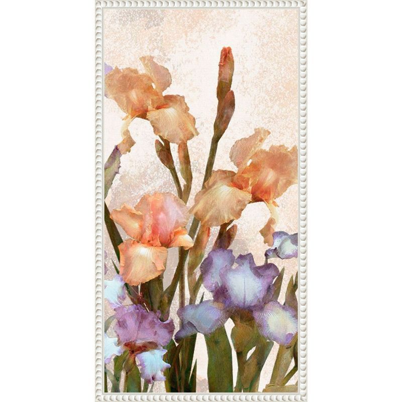 Vertical Botanical Irises Canvas Print with White Frame