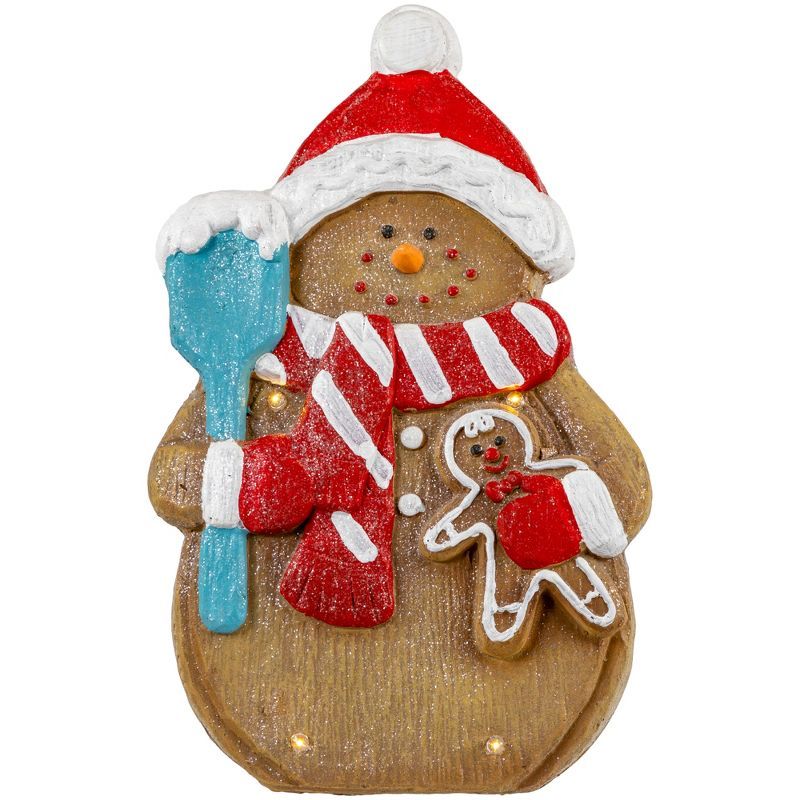 Festive LED Lighted Gingerbread Snowman with Red Mittens