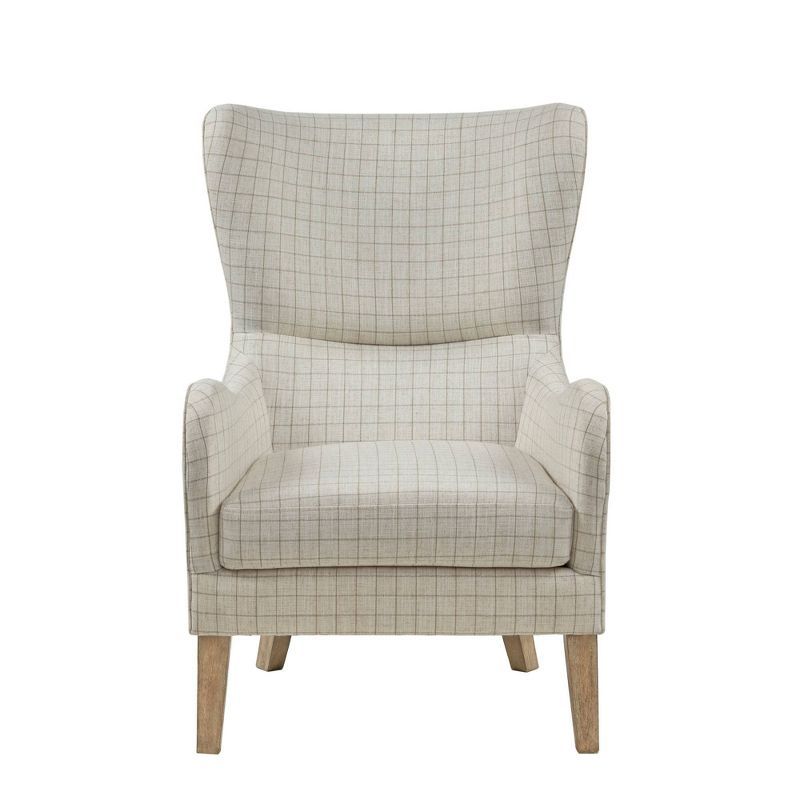 Gray Linen Wingback Accent Chair with Light Wood Legs