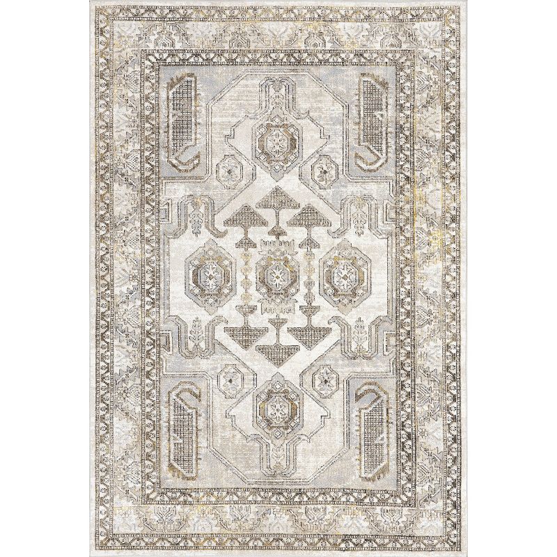 Gray and Beige 5' x 7' Traditional Washable Area Rug