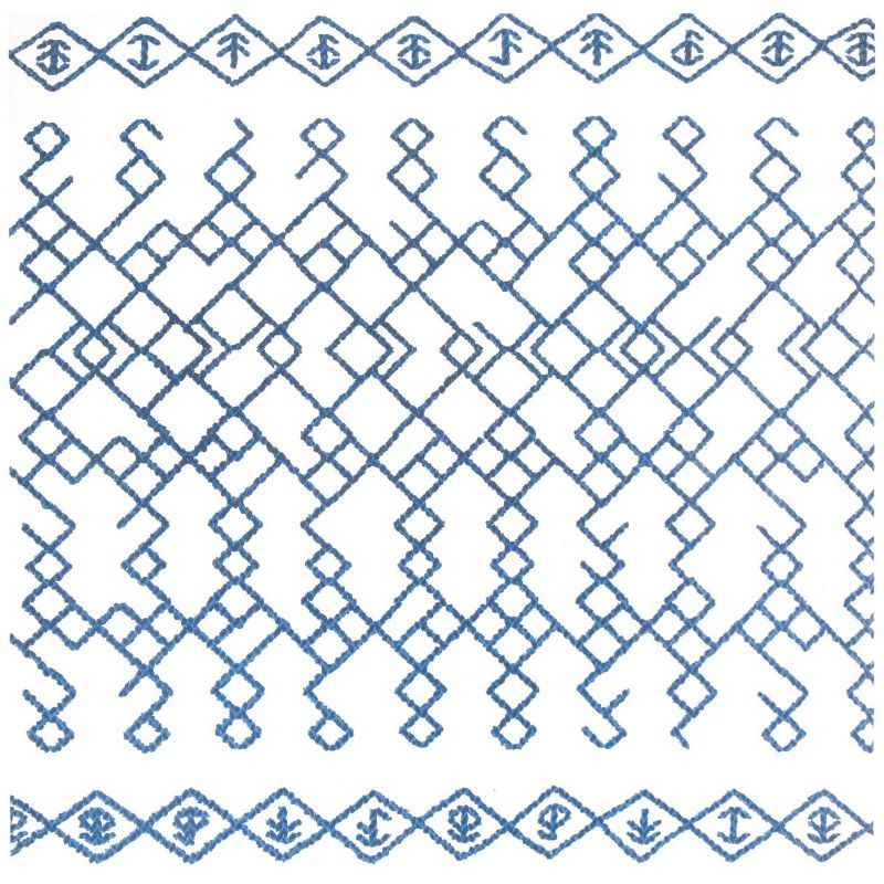 Hand-Loomed Ivory and Navy Geometric Square Cotton Rug 6'x6'