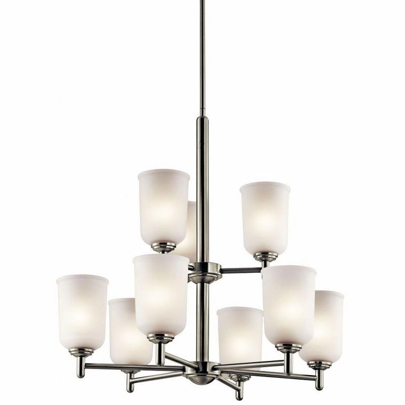 Brushed Nickel 26.5" 9-Light 2-Tier Chandelier with Clear Glass Shades