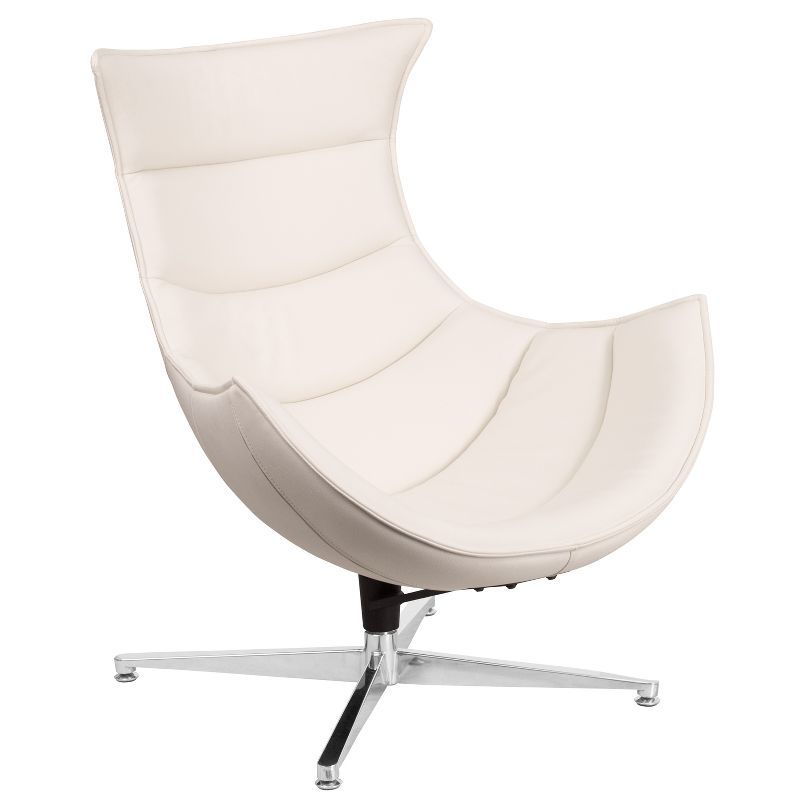 White LeatherSoft Armless Swivel Cocoon Chair