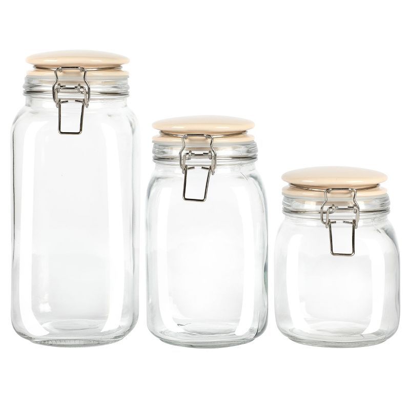 Rindleton 3-Piece Glass Canister Set with Off-White Ceramic Lids