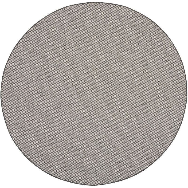 Nourison 6' Round Ivory Charcoal Synthetic Geometric Rug