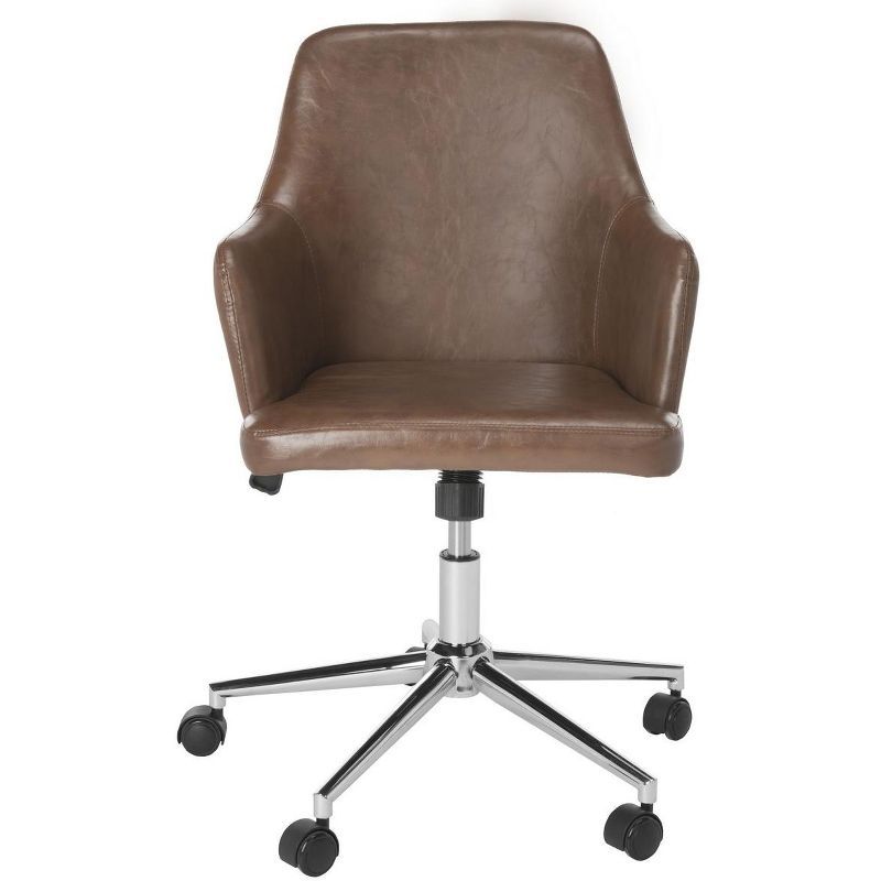 Cadence Brown Leather Swivel Office Chair with Chrome Base