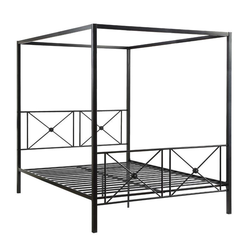 Rapa Queen Black Metal Canopy Platform Bed with Headboard