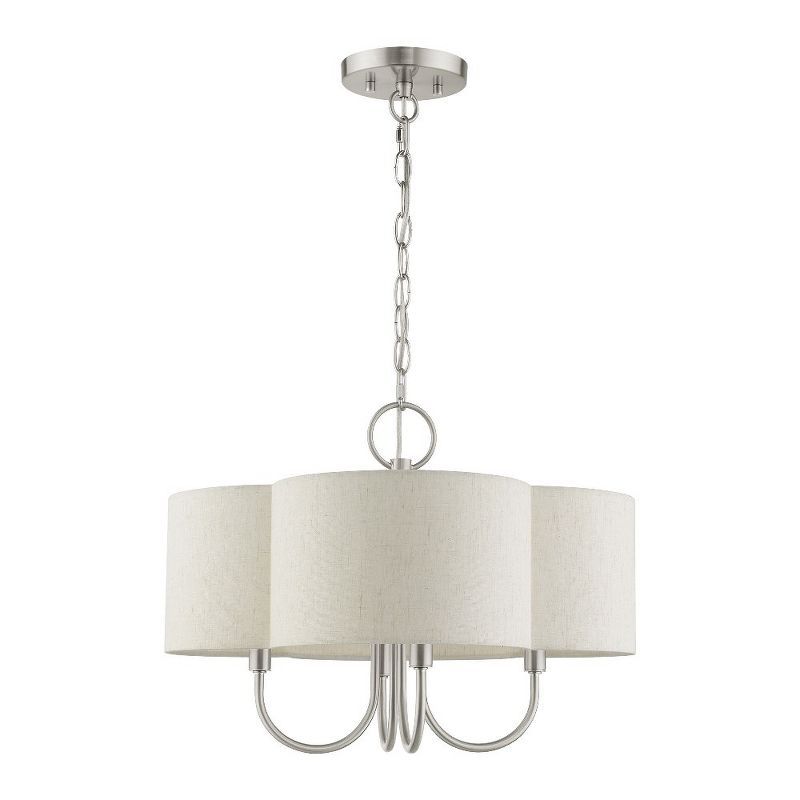 Mini Drum 4-Light Brushed Nickel Chandelier with Scalloped Shade