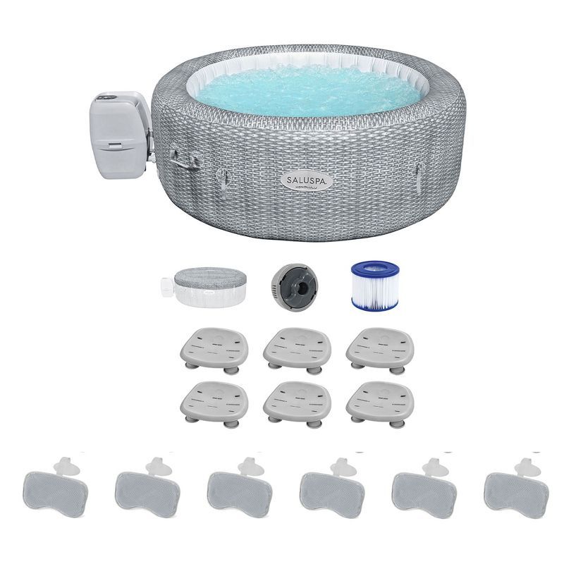 Gray Inflatable Round Hot Tub with Seats and Pillows