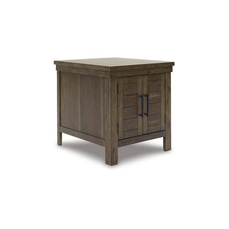 Rustic Brown Wood End Table with Storage Cabinet