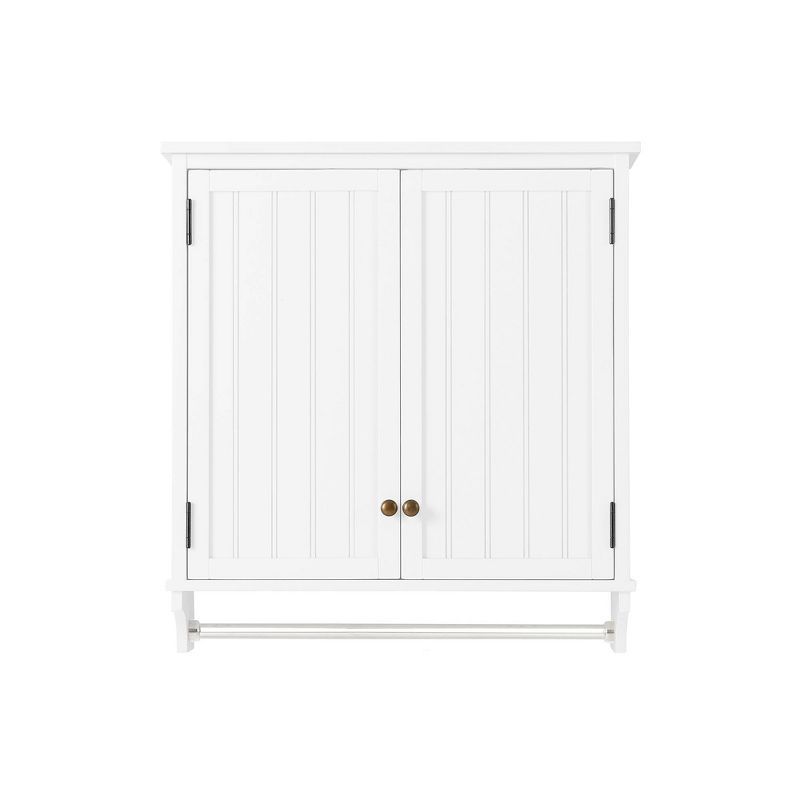 White Wood Wall Mounted Bathroom Storage Cabinet with Towel Rod