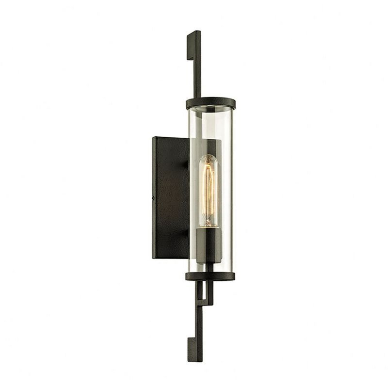 Forged Iron Black Vertical Mount Wall Sconce with Clear Glass Shade