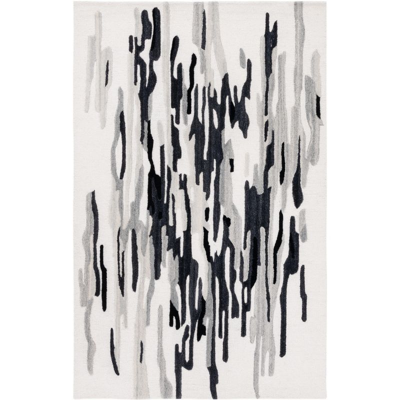 Ivory and Black Hand-Tufted Wool Abstract Area Rug