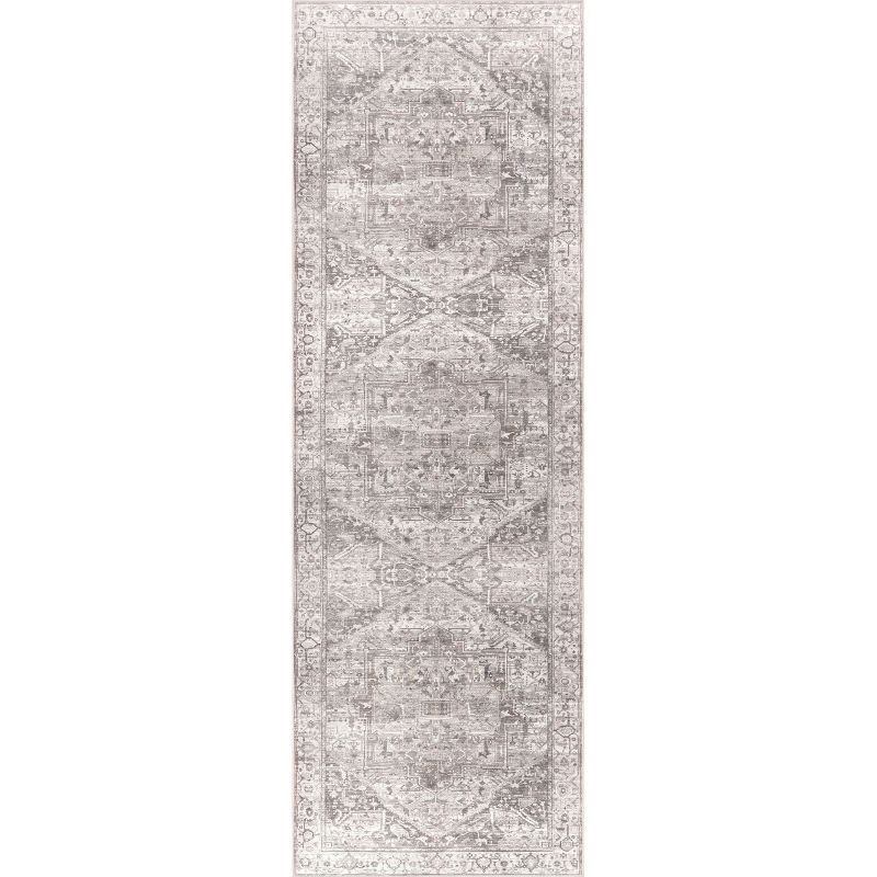 Vita Gray Geometric Synthetic Washable Runner Rug, 2'6" x 12'