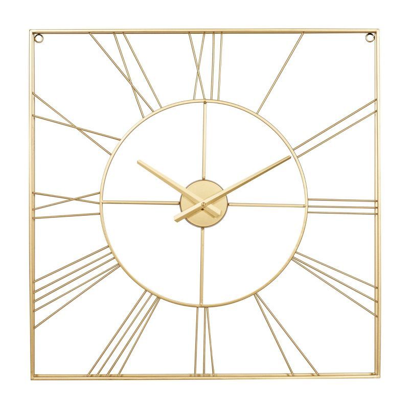 24" Gold Metal Open Frame Square Wall Clock