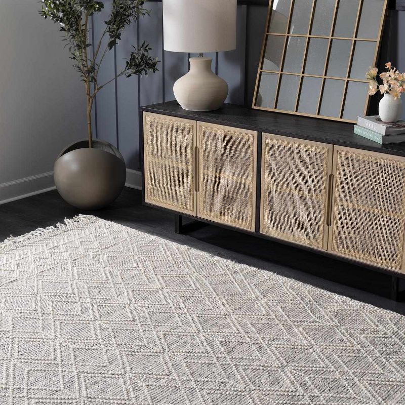 Ivory Flat Woven Wool and Cotton Handmade Area Rug, 2' x 3'