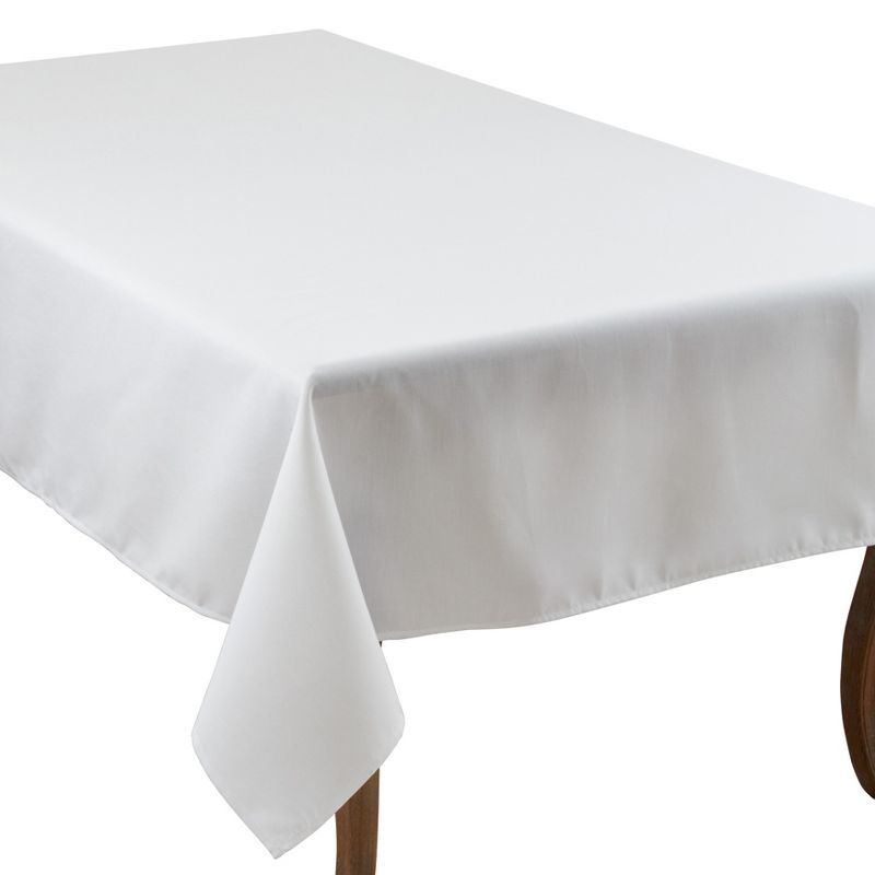 White Polyester Everyday Tablecloth with Embroidered Border