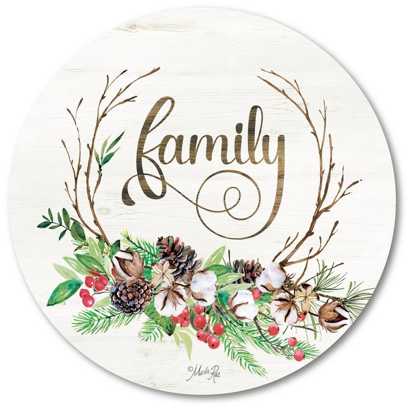 Holiday Family Circular White Wood Wall Art