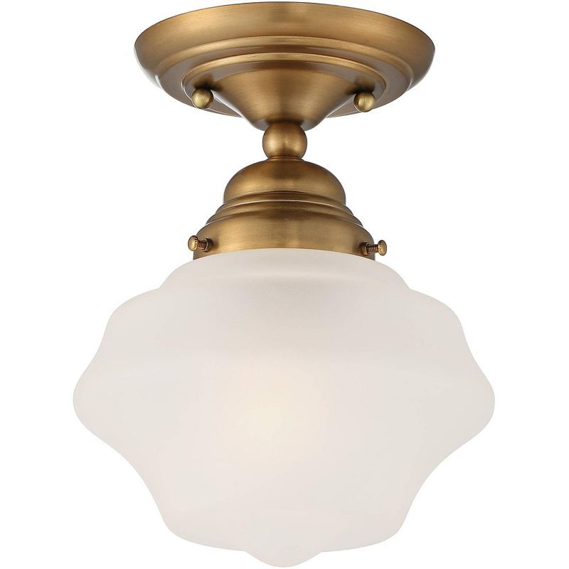 Classic Schoolhouse 14'' Brass & White Glass Semi-Flush Ceiling Light