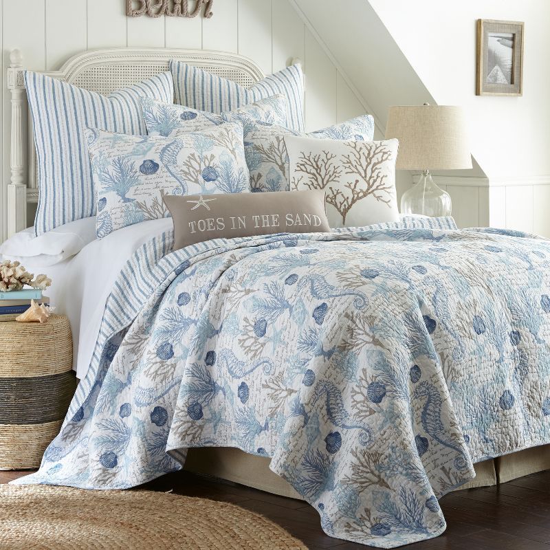 Blue Reversible Cotton Polyester Indoor Window Quilt Set