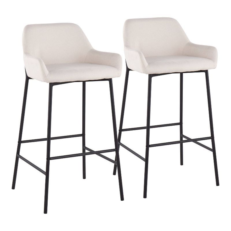 Set of 2 Cream Fabric and Black Metal Industrial Bar Stools