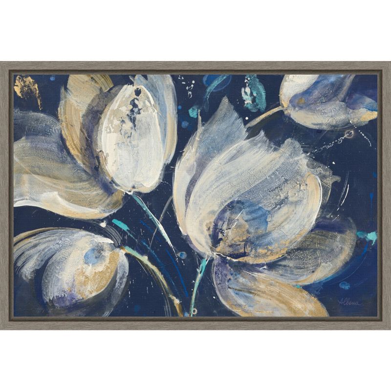 Midnight Garden Abstract Blue and White Canvas Print