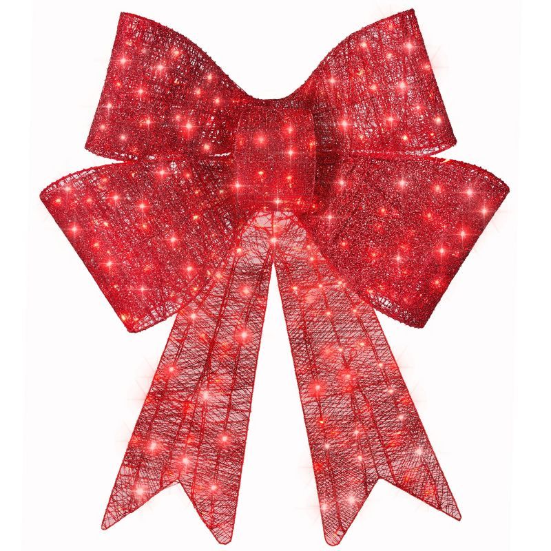 48'' Red LED Pre-Lit Outdoor Christmas Bow with Metal Frame