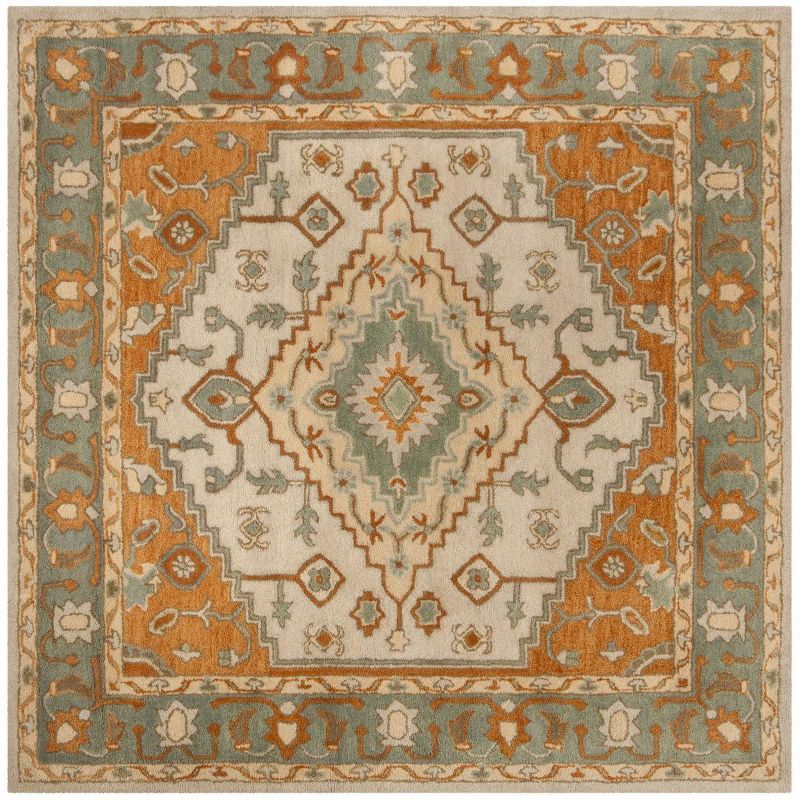 Elegant Heritage Light Blue Square Wool Tufted Rug - 8' x 8'