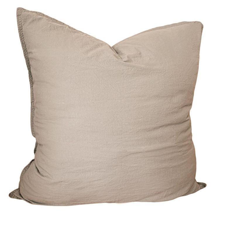 Beige Stonewashed Cotton Percale Euro Pillow 26x26