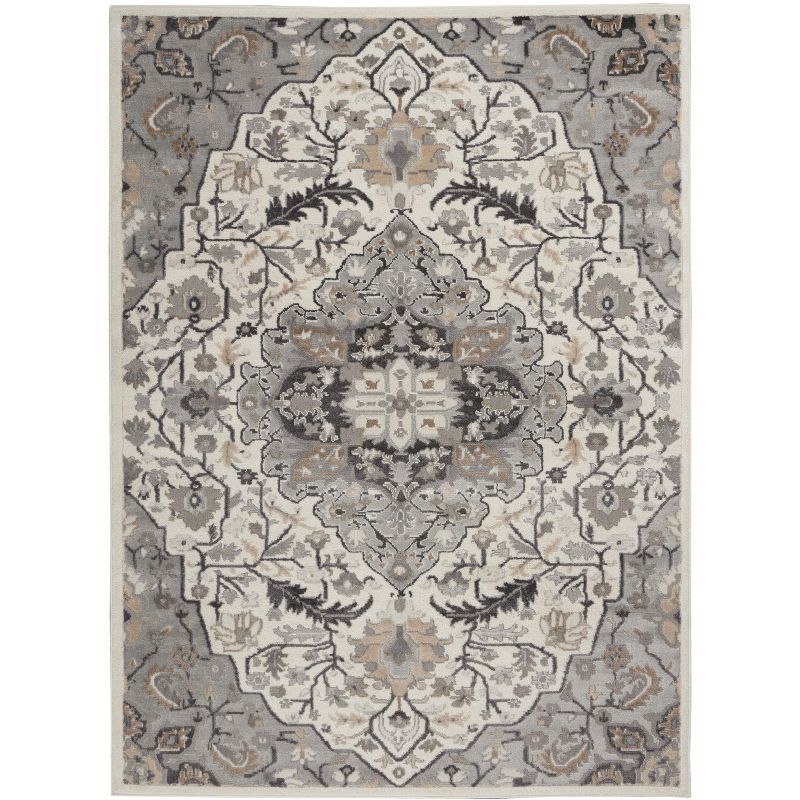 Ivory Grey Floral Medallion 5'3" x 7'3" Synthetic Area Rug