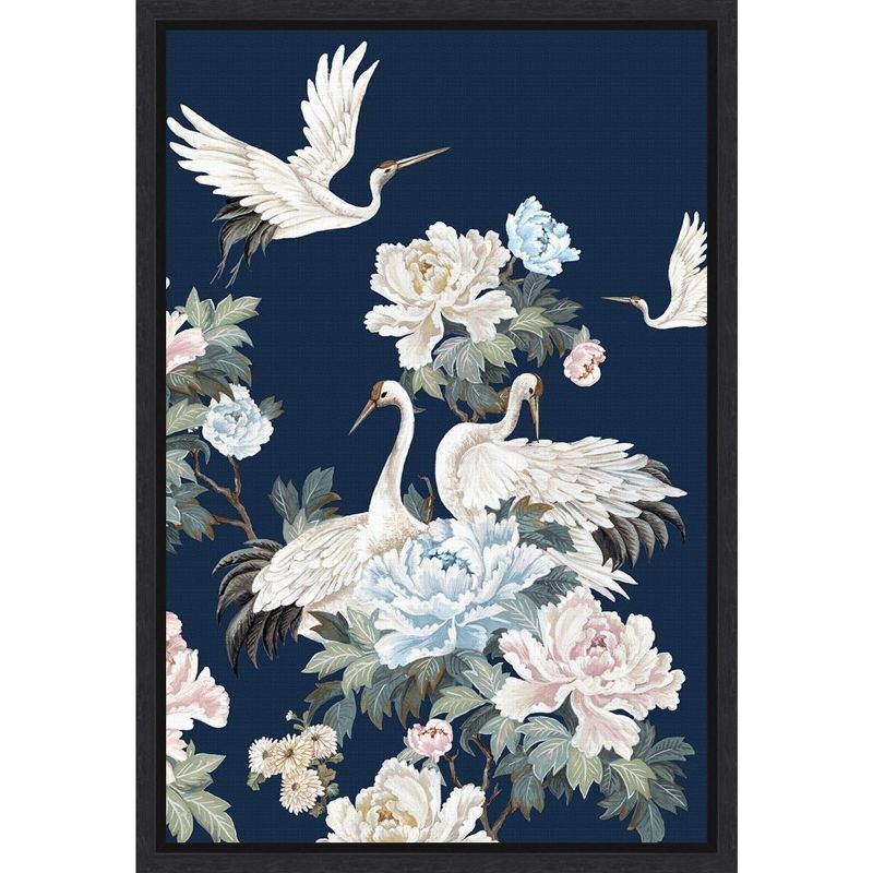 Pearly White Cranes on Navy Canvas Wall Art Print