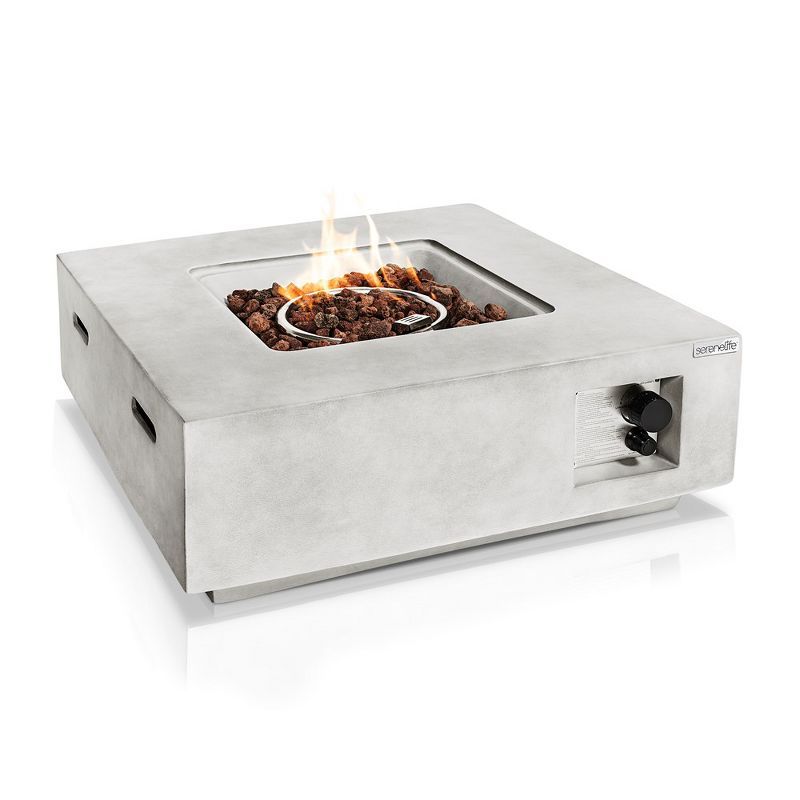 SereneLife Gray Concrete Square Propane Fire Pit Table