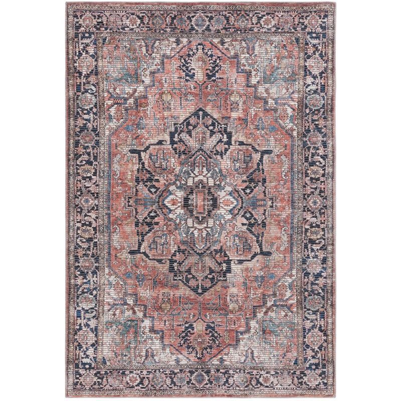 Serapi Rust and Navy Hand-Knotted Viscose Area Rug