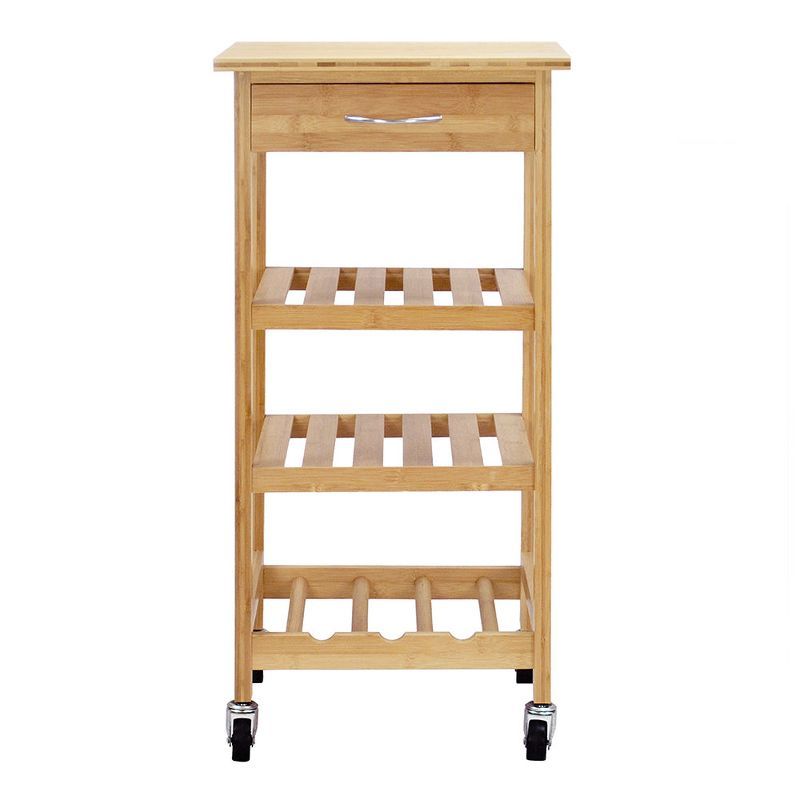 Compact Bamboo Kitchen Cart with Wine Rack and Storage