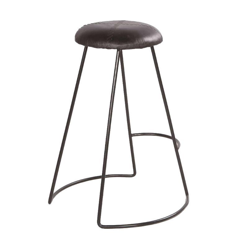 26" Black Genuine Leather and Metal Counter Stool