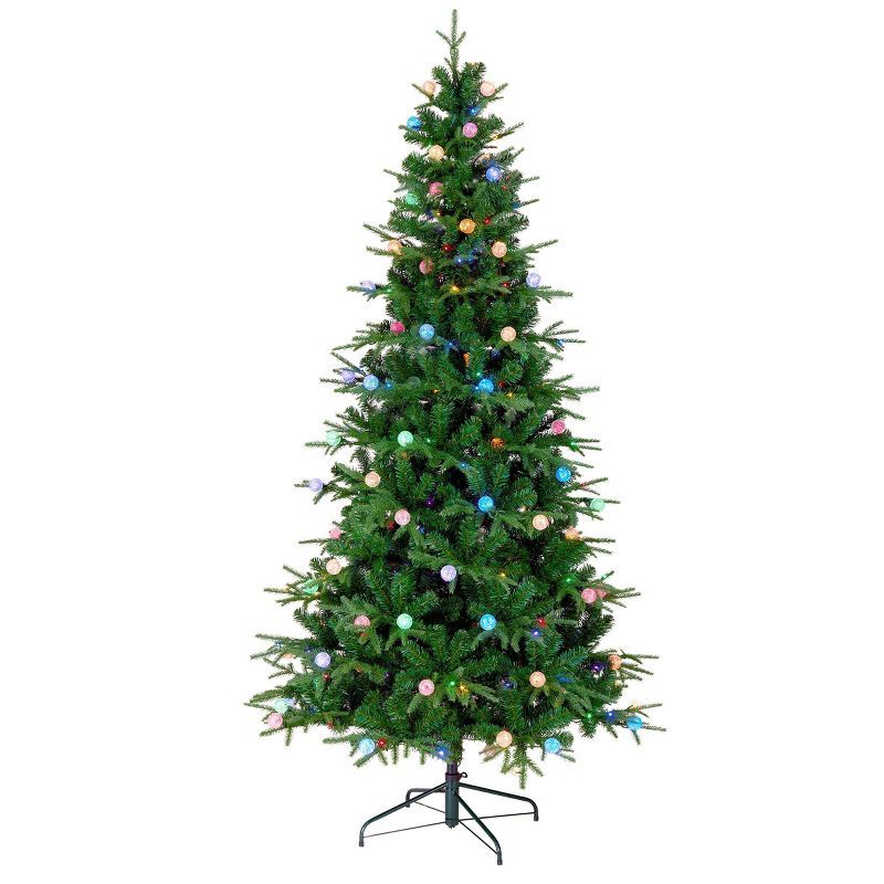 7-Foot Green Slim Artificial Christmas Tree with Multi-Color LED Lights