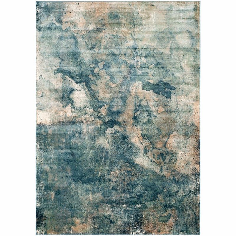 Light Blue Multi Abstract Wool Viscose Area Rug