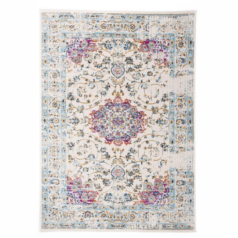 Pink and Blue Traditional Synthetic 5' x 7' Area Rug