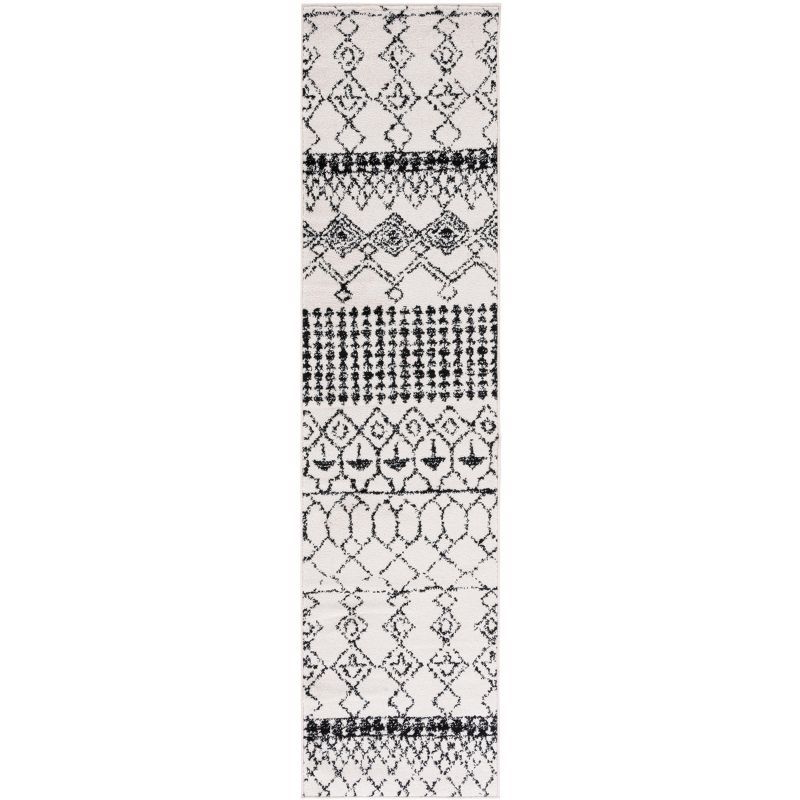 Ivory & Black Hand-Knotted Moroccan Boho Runner Rug - 2' x 8'