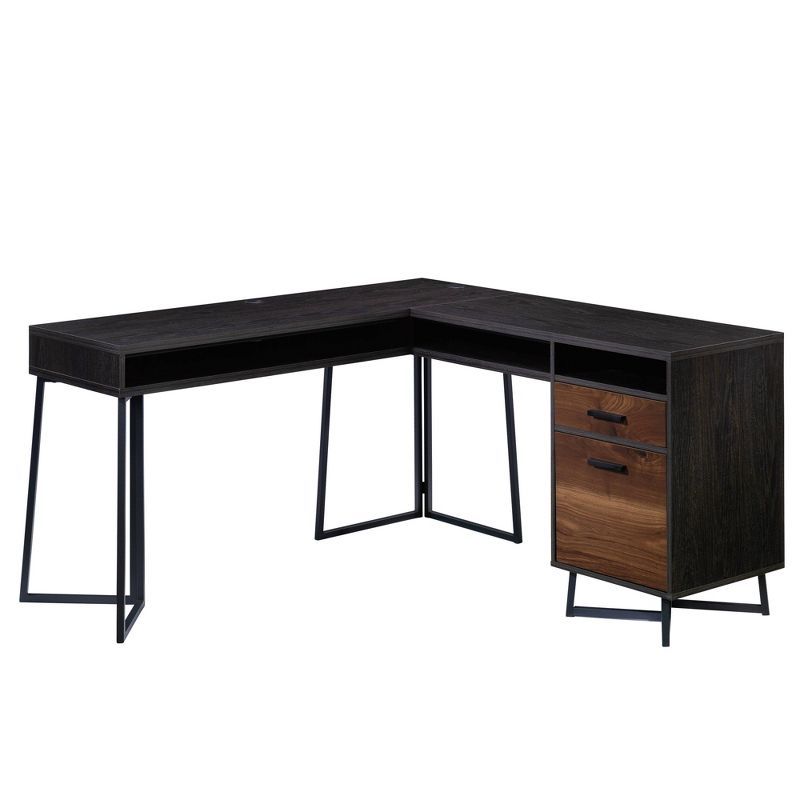 Brew Oak L-Shaped Computer Desk with Filing Cabinet