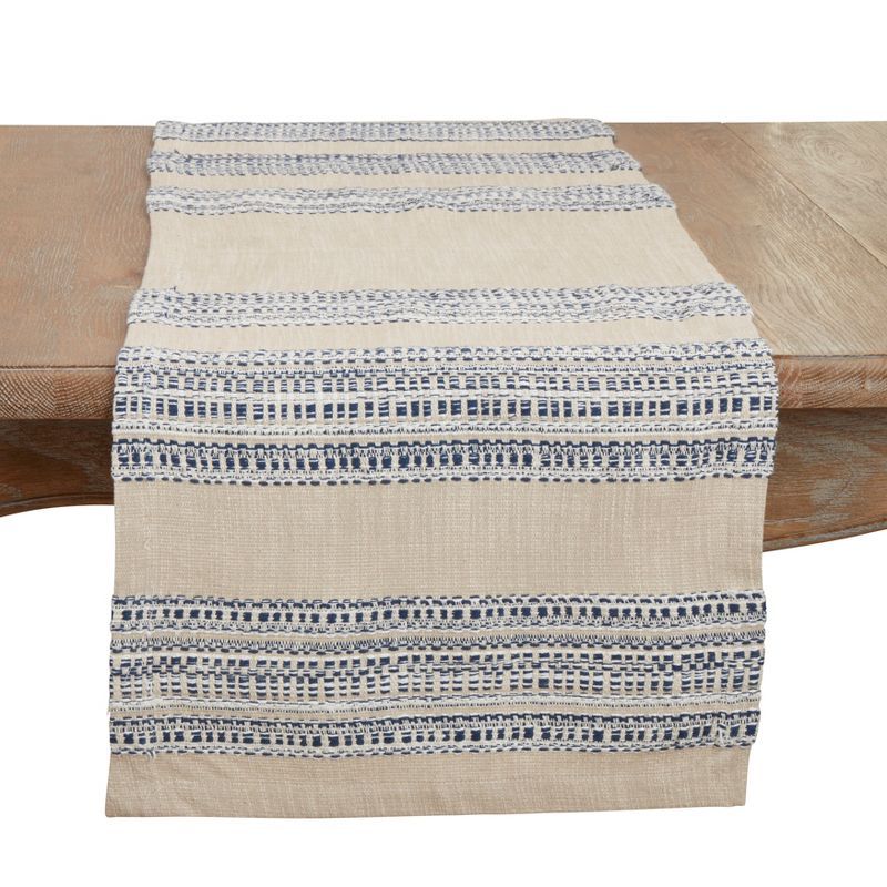 Blue and Beige Cotton Striped Table Runner, 16"x72"