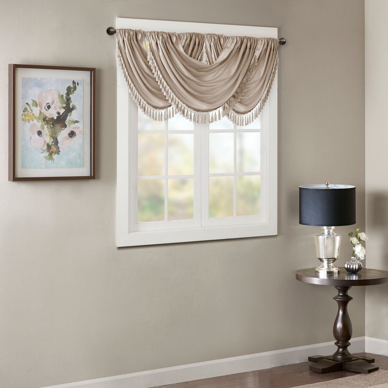 Champagne Faux Silk Waterfall Window Valance with Tassel Trim