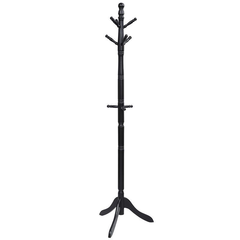 Adjustable Black Rubber Wood Coat Rack with 9 Hooks