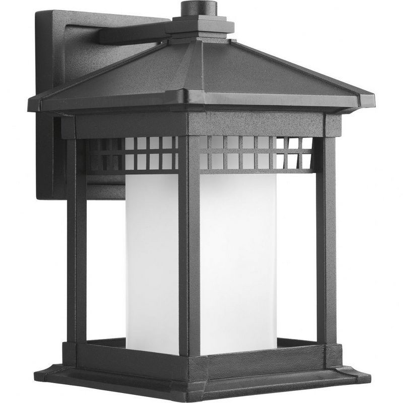 Black Aluminum Outdoor Wall Lantern with Etched Glass Shade