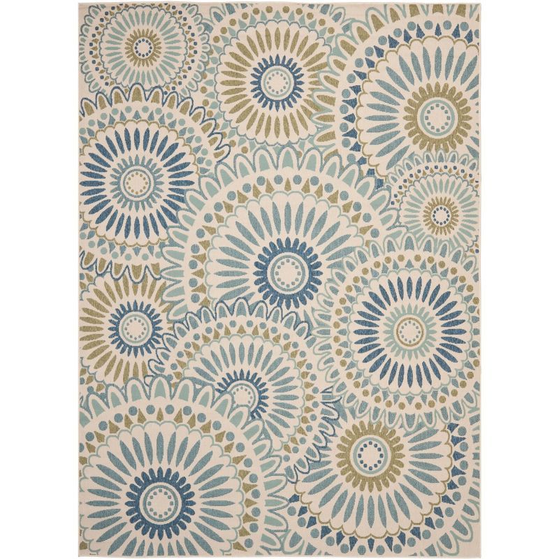 Cream & Green Floral Easy-Care 8' x 11' Synthetic Area Rug