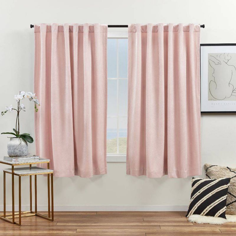 Blush Velvet Pleated Light-Filtering Window Curtain Panel