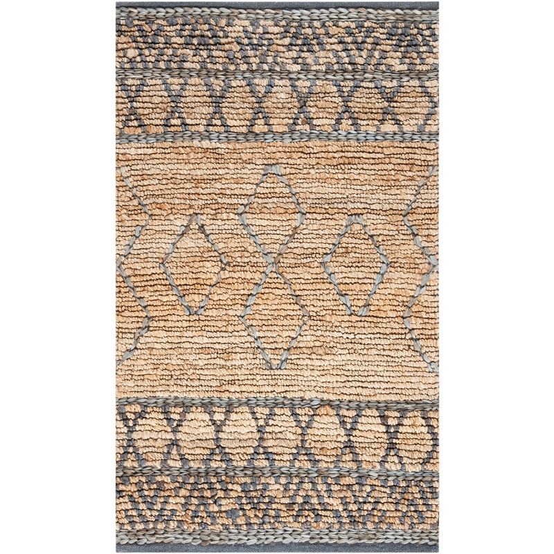 Beige and Gray Hand-Woven Jute Geometric Area Rug 3' x 5'