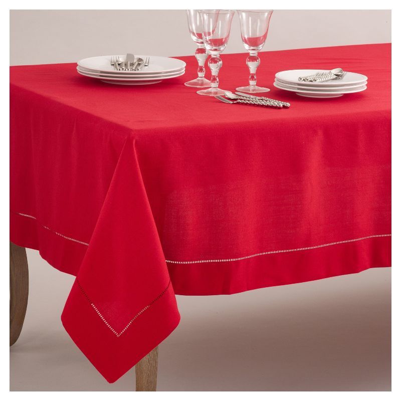 Red Hemstitch Border Rectangular Fabric Tablecloth