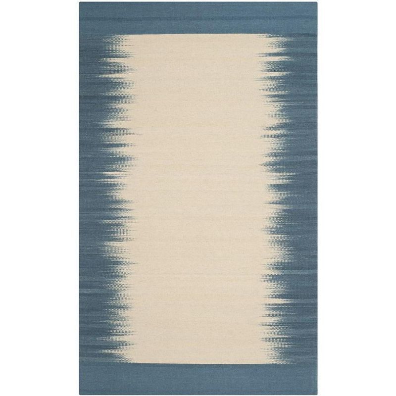 Light Blue and Beige Wool Flat Woven Reversible Rug, 4' x 6'